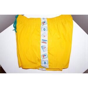 Vintage Retro Yellow Swim Trunks – Size 40 – Credit Card Print Trim – Made in It
